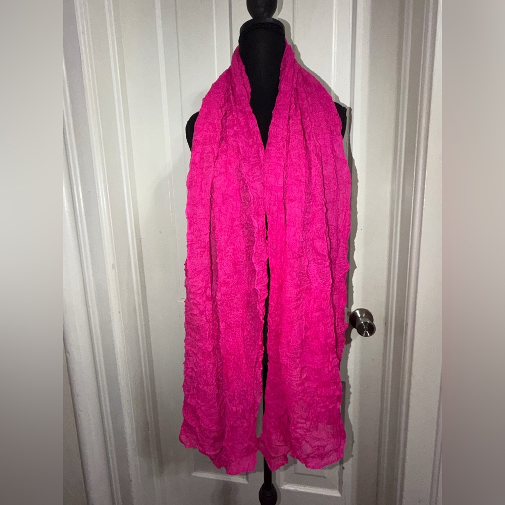 H&M Bright Pink‎ Crinkled Scarf, accessories, hot pink light weight shawl